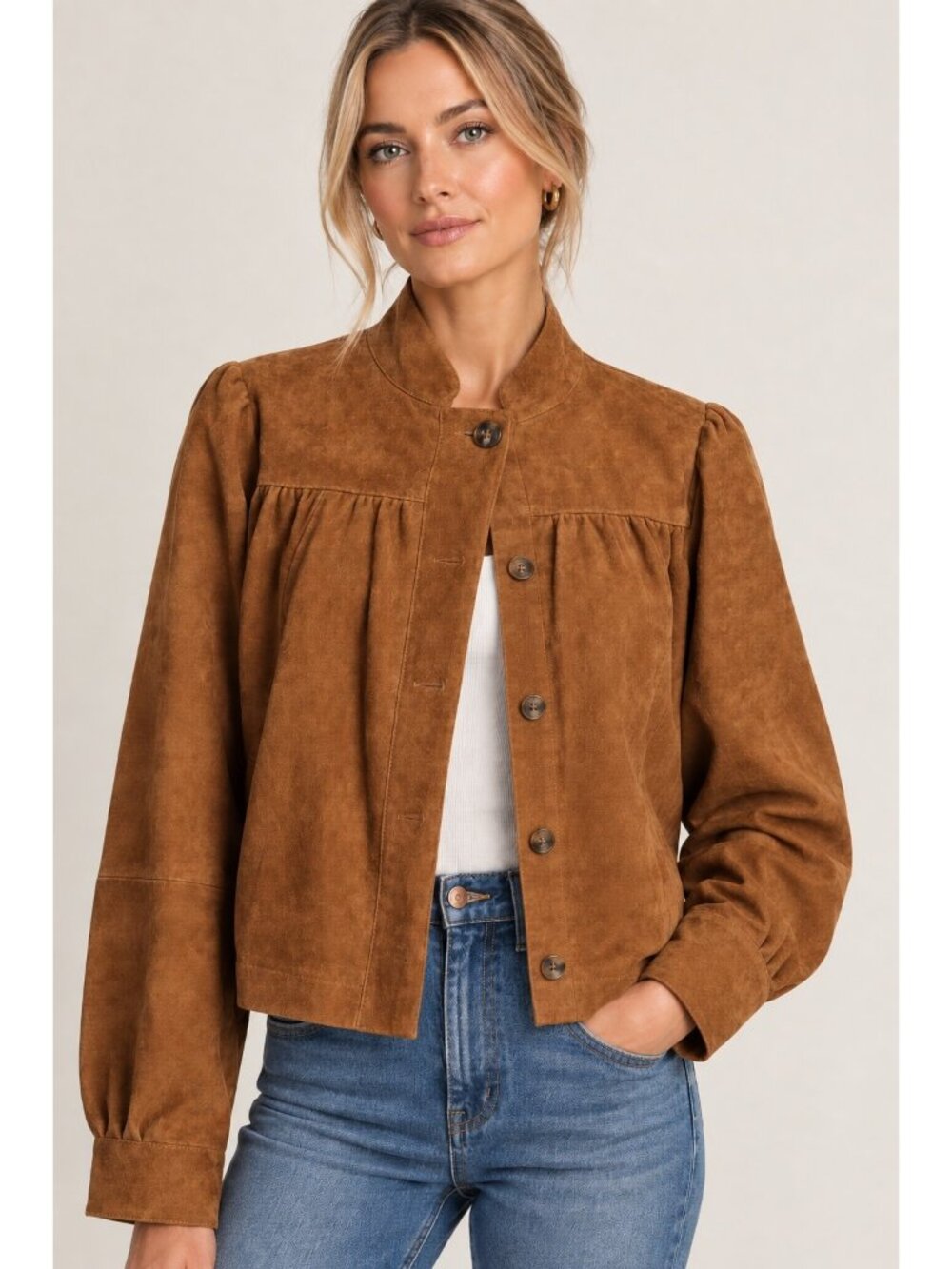 NWT Treasure & Bond CAMEL Suede Balloon Sleeve Jacket Size S